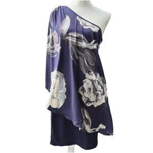 Alice + Olivia One Shoulder Silk Dress Floral Violet Resort Flowy‎ Luxury A++